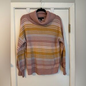 Cozy Pink and Yellow Striped Turtleneck Sweater